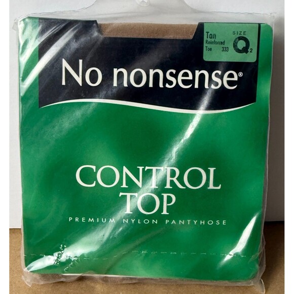 No Nonsense Control Top Nylon Pantyhose Q2 LOT 8 Tan Reinforced Toe Made in USA - Picture 3 of 4